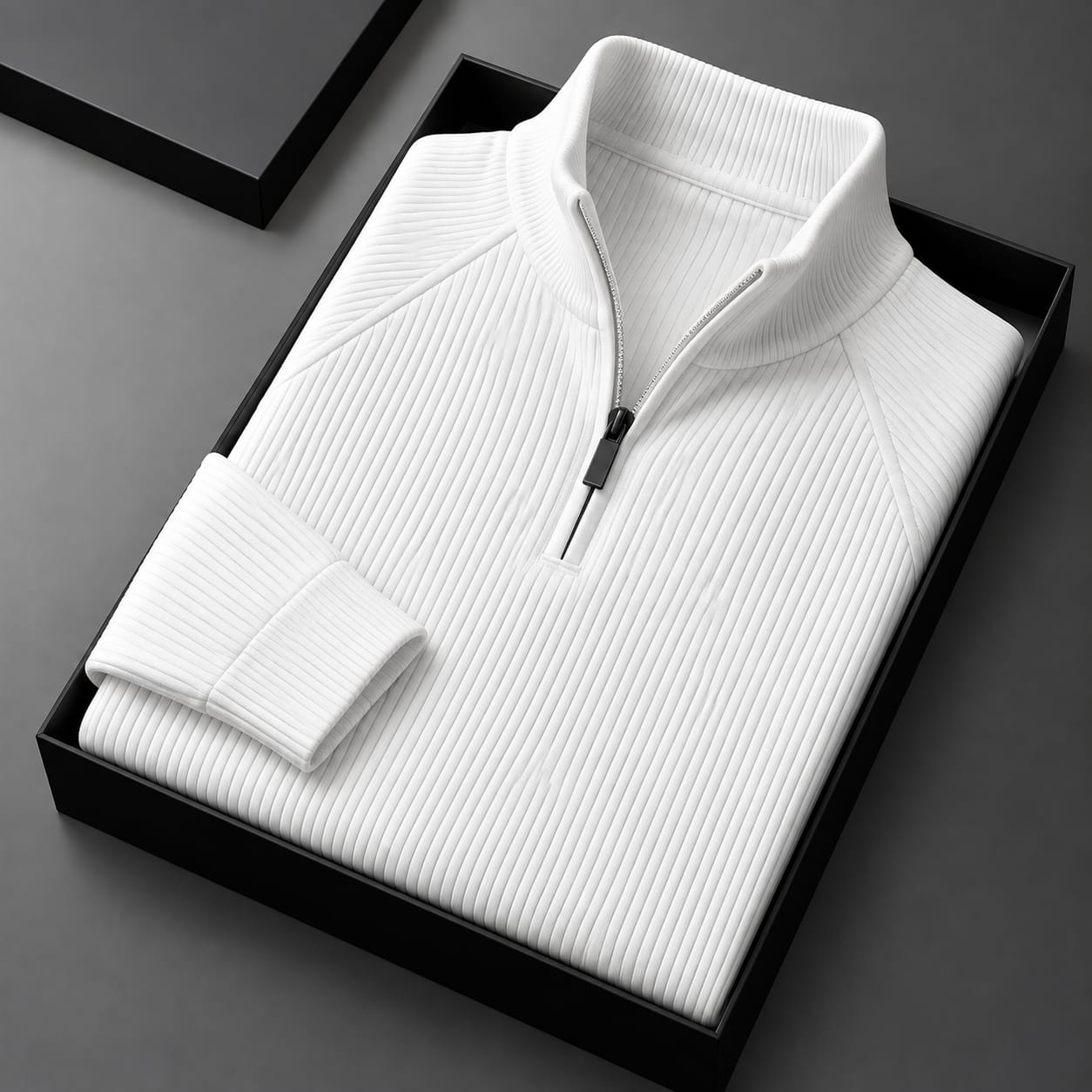 Men's High Neck Zipper Sweater-White