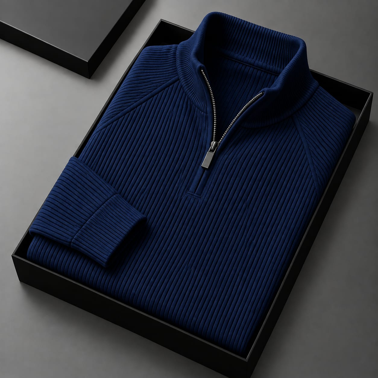 Men's High Neck Zipper Sweater-Blue