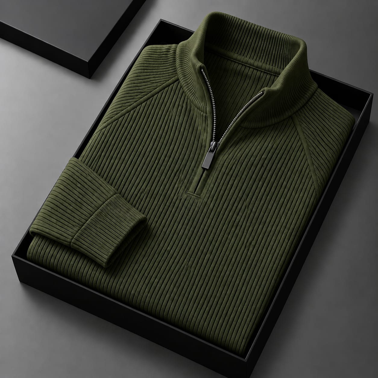 Men's High Neck Zipper Sweater-Olive