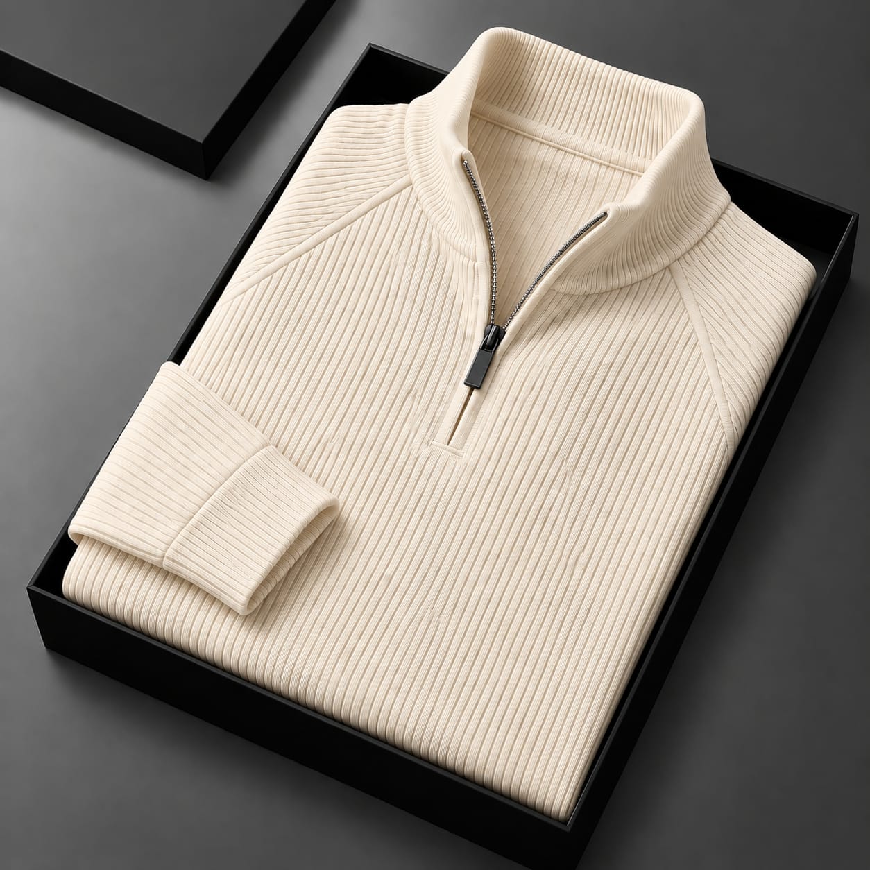 Men's High Neck Zipper Sweater-Cream