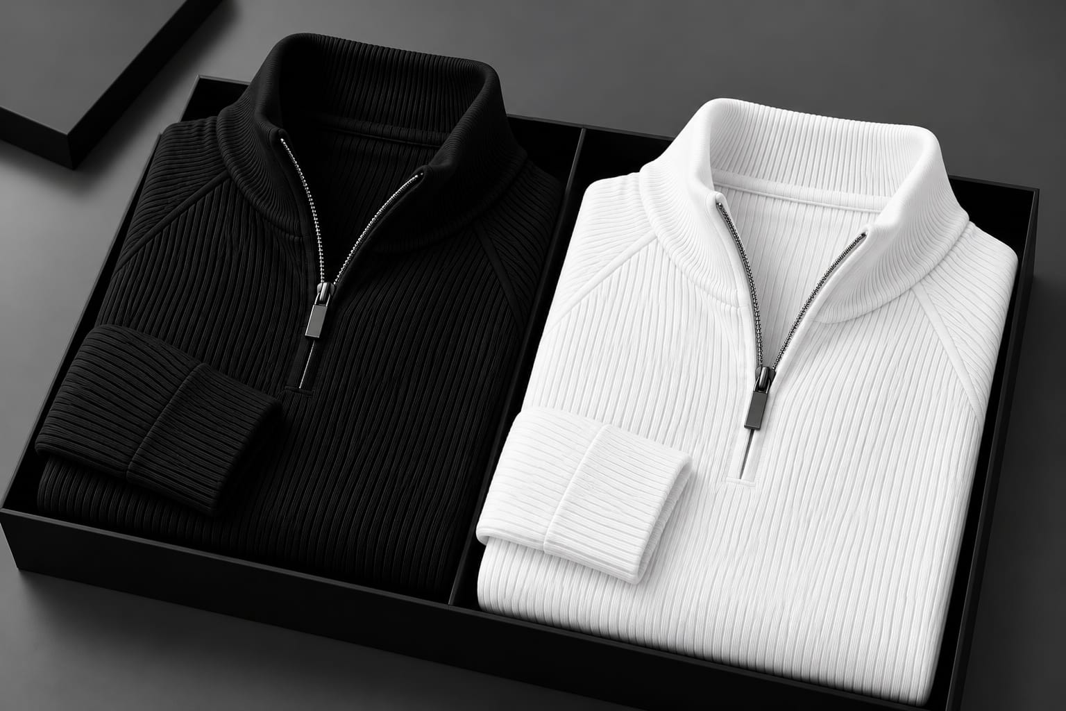 Men's High Neck Zipper Sweater(2 Pics)-Black,White