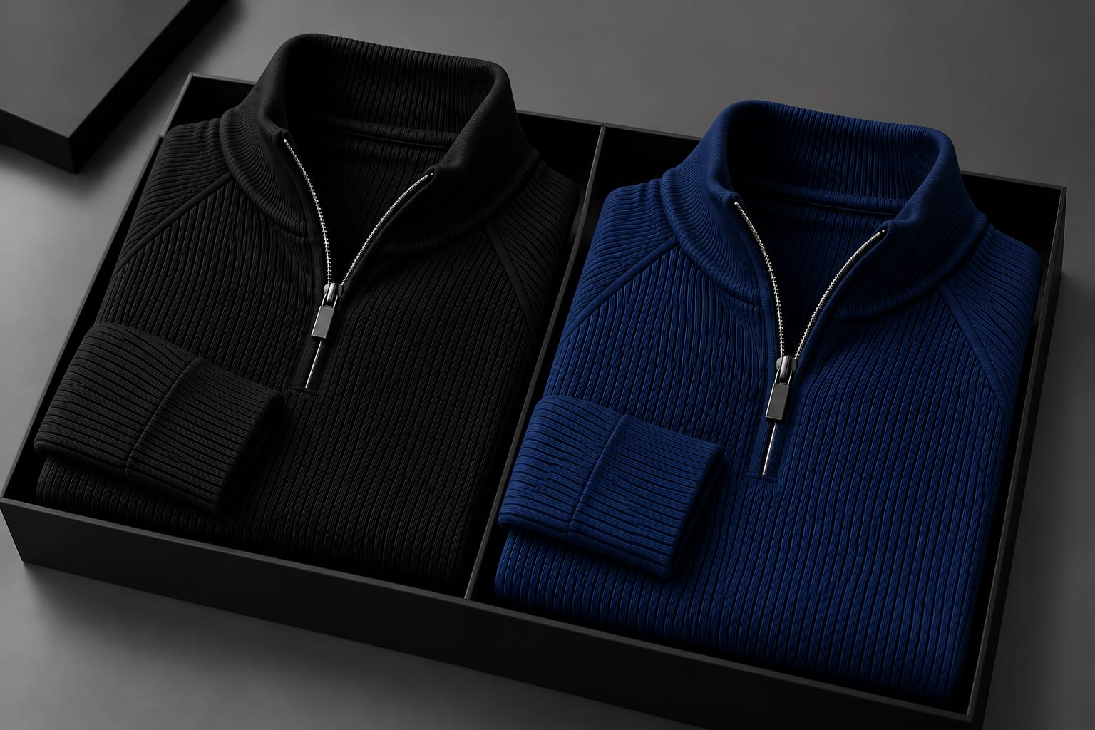 Men's High Neck Zipper Sweater(2 Pics)-Black,Blue