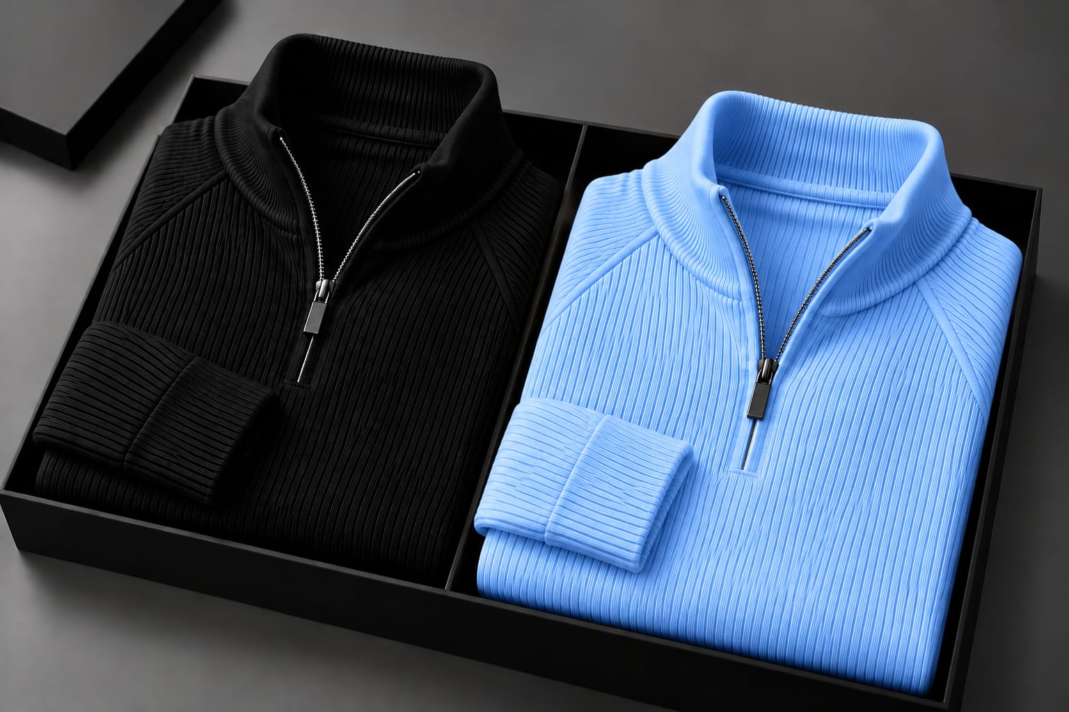 Men's High Neck Zipper Sweater(2 Pics)-Black,Sky