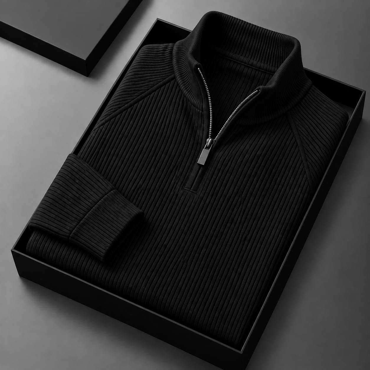 Men's High Neck Zipper Sweater-Black