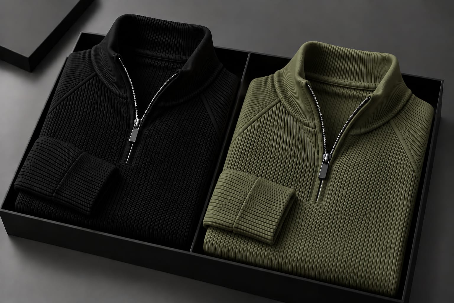Men's High Neck Zipper Sweater(2 Pics)-BlackOlive