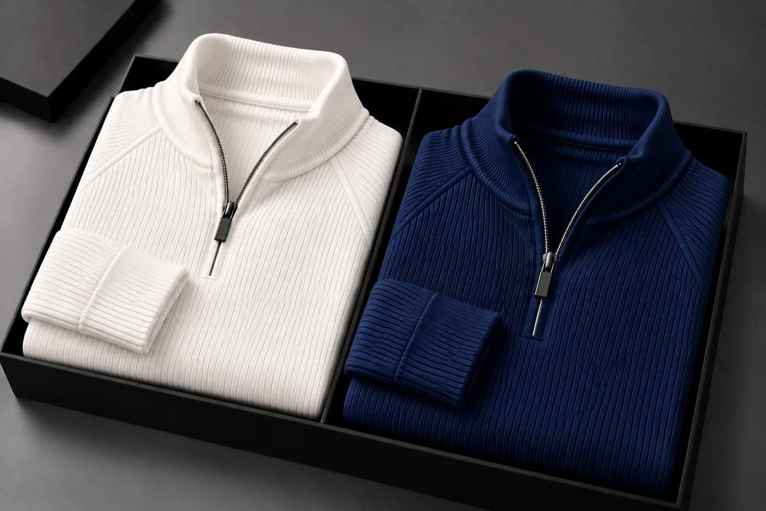 Men's High Neck Zipper Sweater(2 Pics)-White,Blue