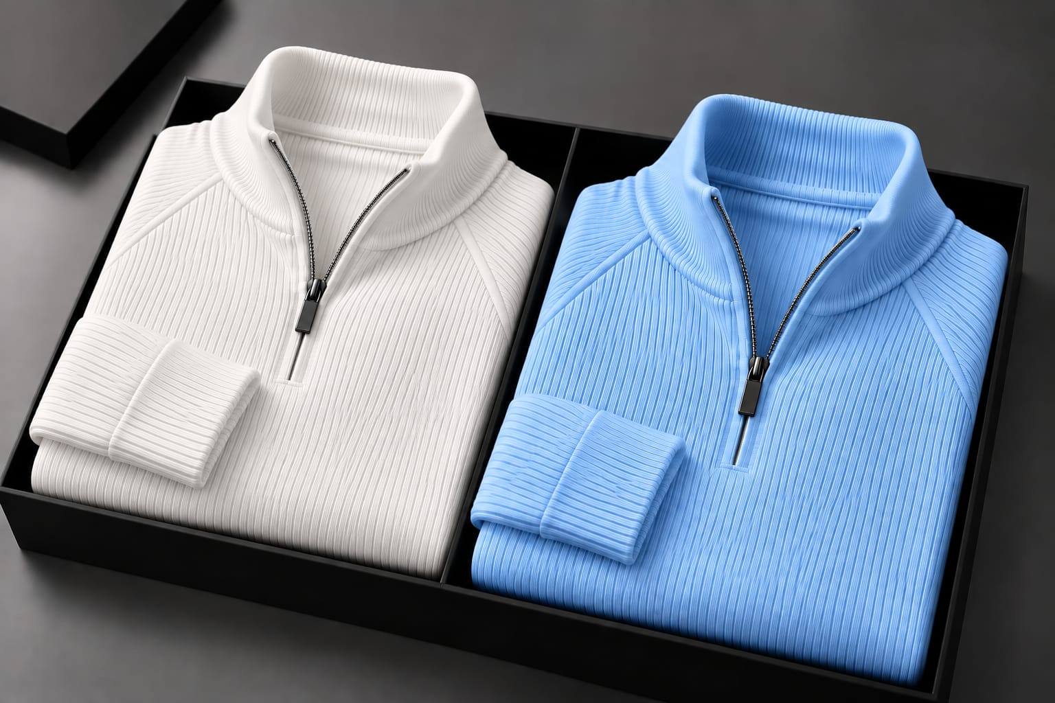 Men's High Neck Zipper Sweater(2 Pics)-White,Sky