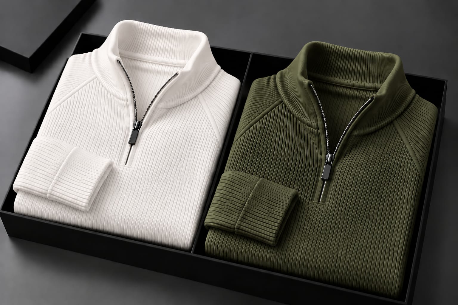 Men's High Neck Zipper Sweater(2 Pics)-White,Olive