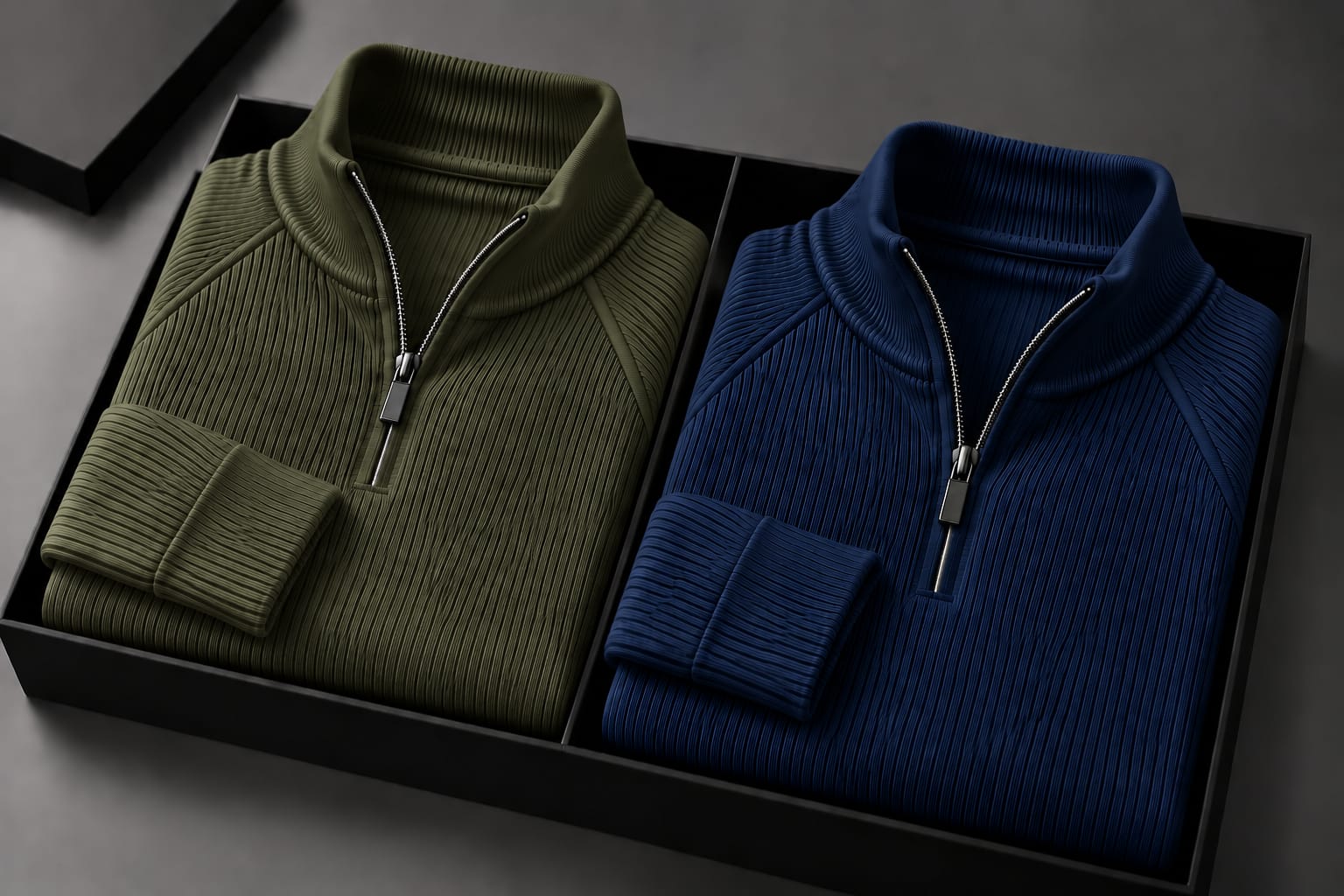 Men's High Neck Zipper Sweater(2 Pics)-Olive,Blue