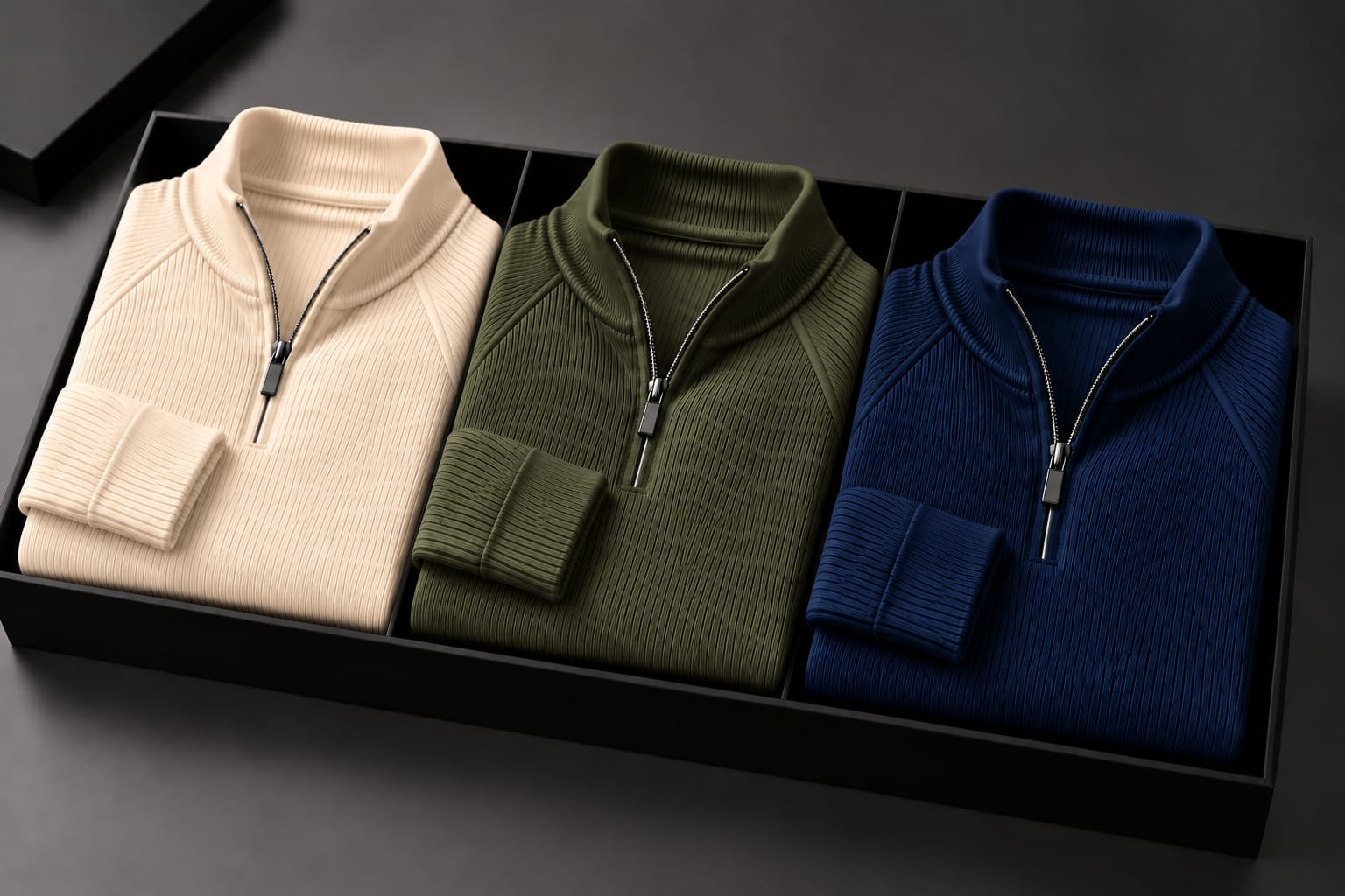 Men's High Neck Zipper Sweater(3 Pics)-Olive,Blue,Cream