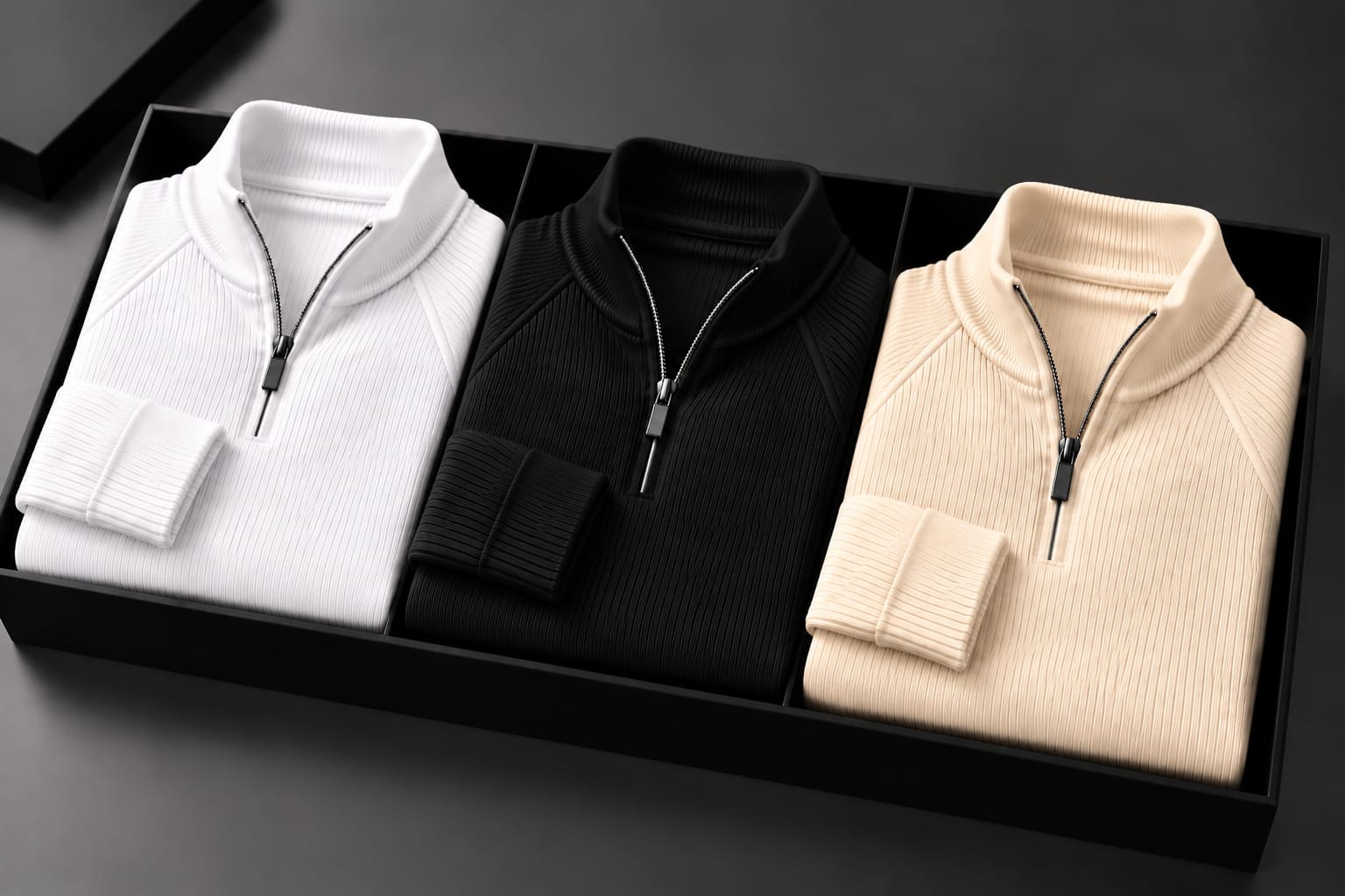 Men's High Neck Zipper Sweater(3 Pics)-White,Cream,Black
