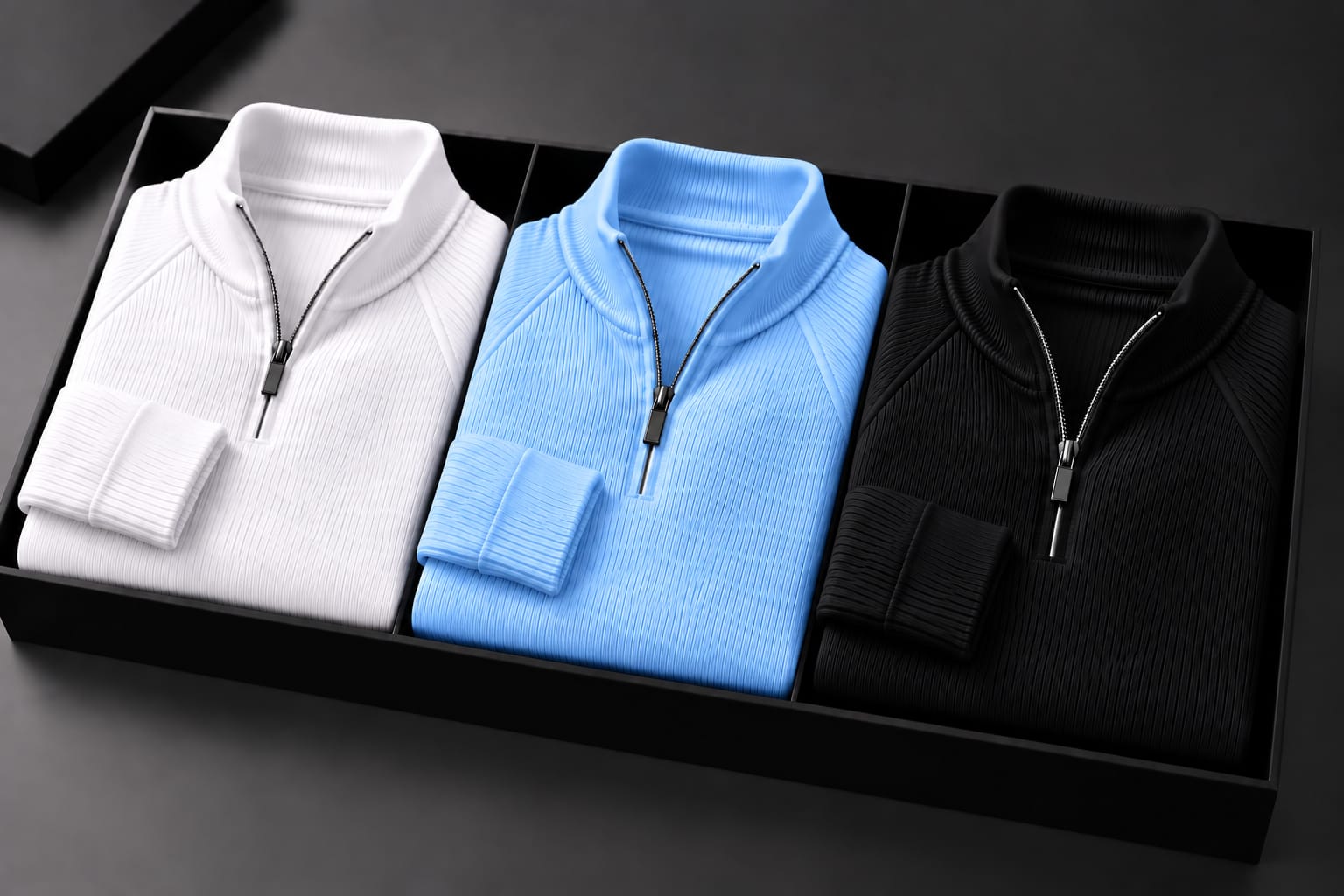 Men's High Neck Zipper Sweater(3 Pics)-White,Sky,Black