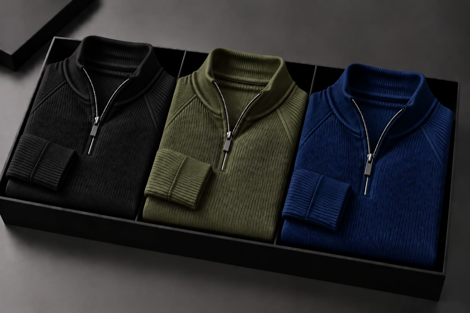 Men's High Neck Zipper Sweater(3 Pics)-Black,Blue,Olive