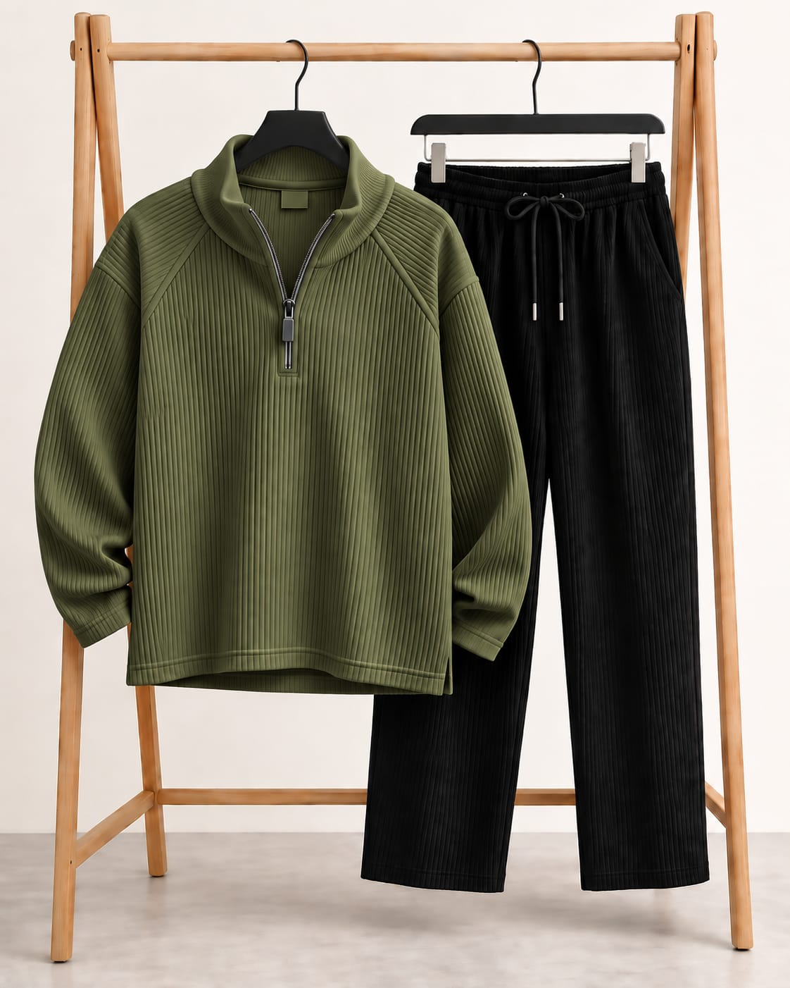 Premium Zipper High Neck Set Combo-Olive,Black