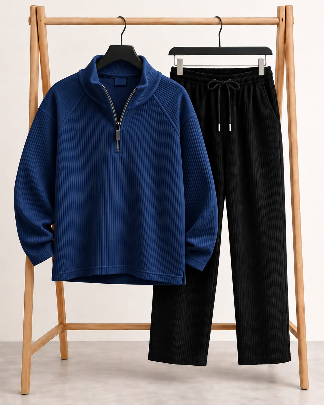 Premium Zipper High Neck Set Combo-Blue,Black