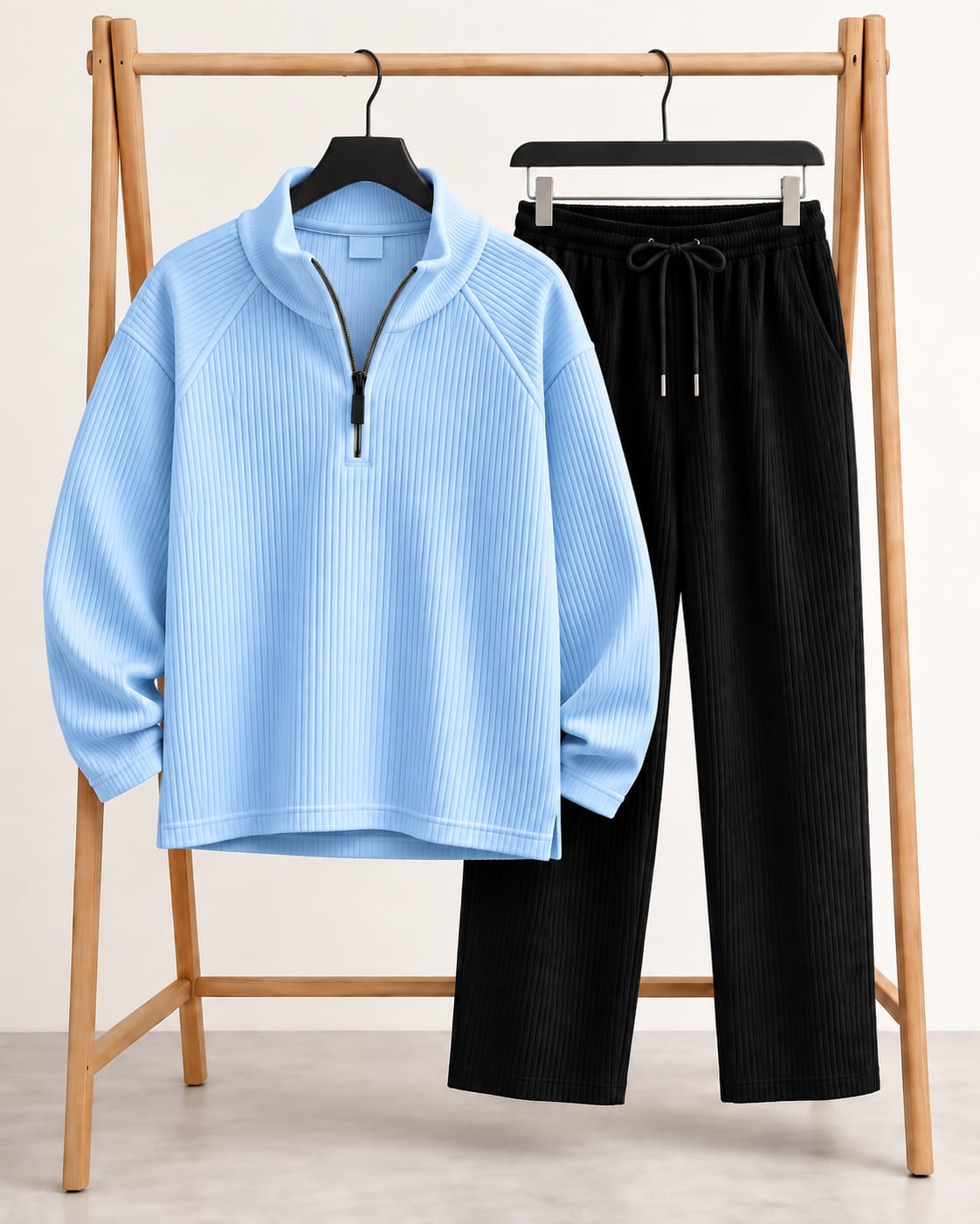 Premium Zipper High Neck Set Combo-Sky,Black