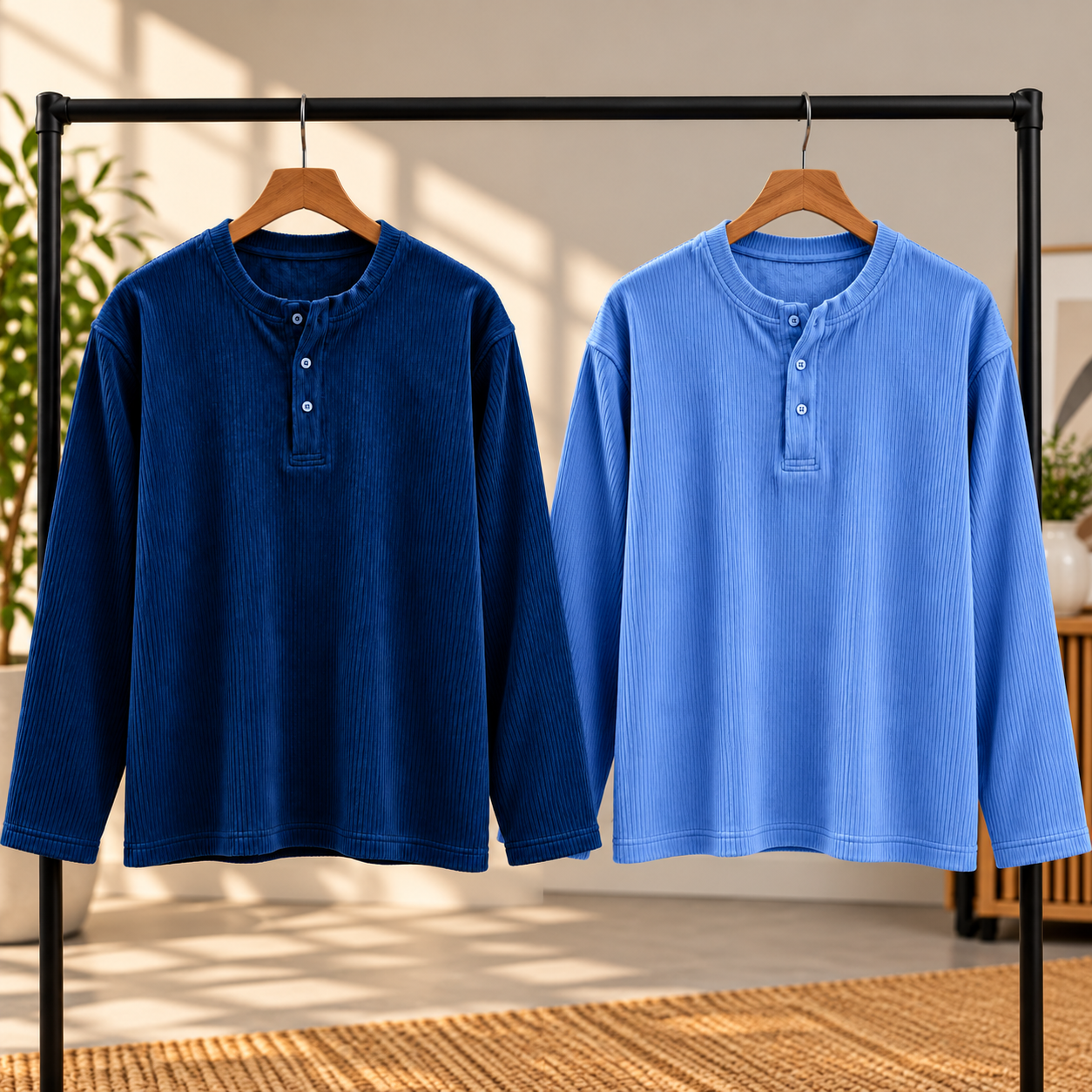 Winter-Ready Premium Henley Full Sleeve T-Shirt(Blue,Sky)